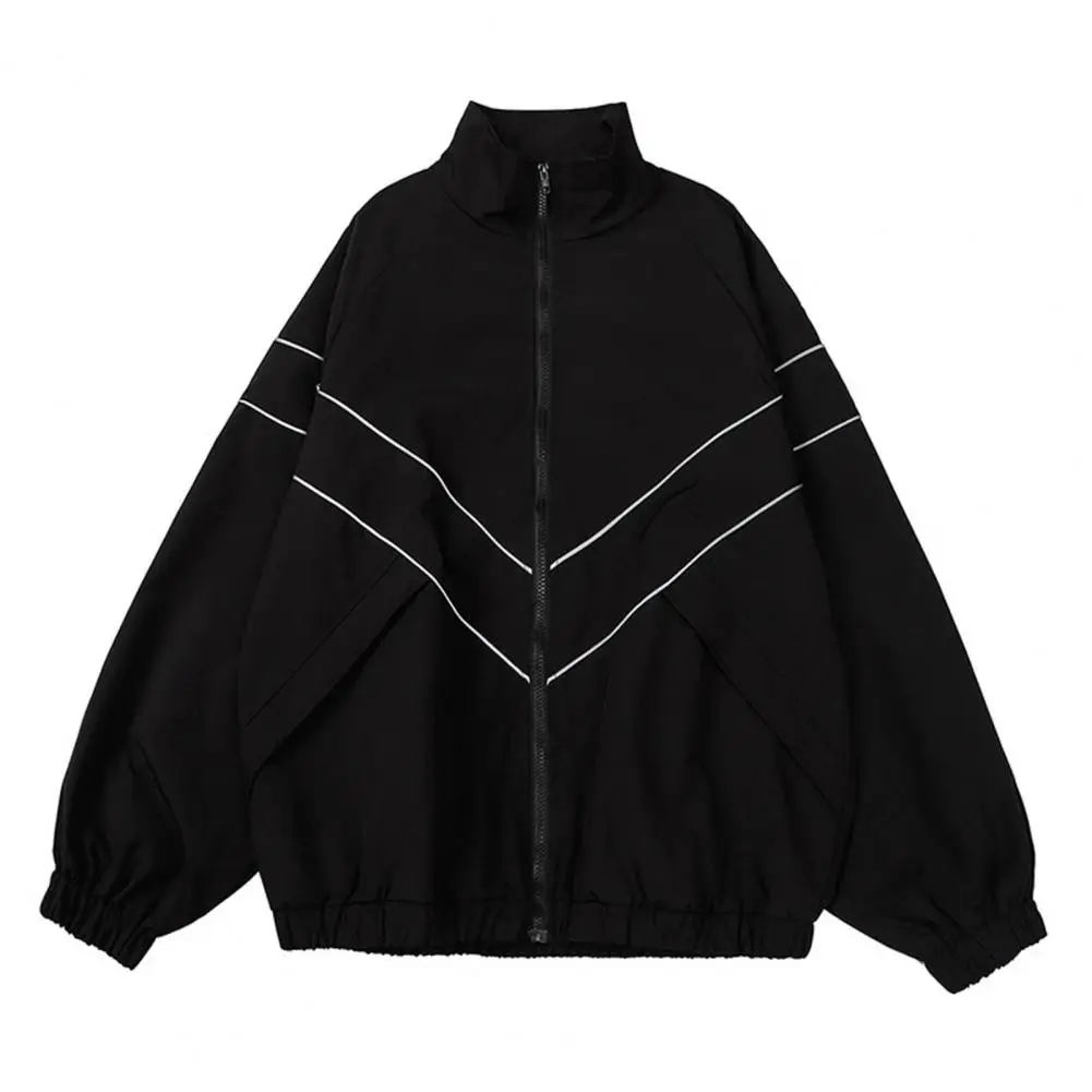 

Comfortable Jacket Reflective Striped Men's Streetwear Jacket Stand Collar Long Sleeve Solid Color for Spring Autumn Jacket Coat