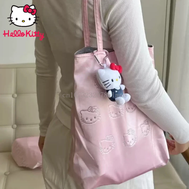 

Sanrio Hello Kitty Satin Diamond Handbag Cute Cartoon Luxurious Tote Bag Girls Large Capacity Portable Outgoing Shopping Bags