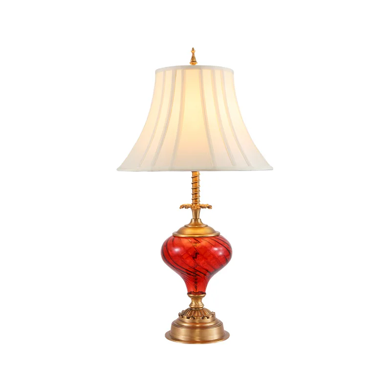 Bedside fabric table lamp European luxury antique red glass table lamp