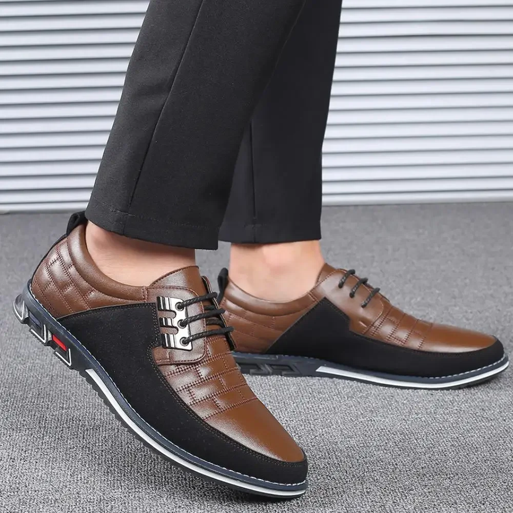 Casual Loafers Pu Leather Shoes Black Breathable Business Men Big Size Men Sneakers Shoe Fashion Brand Classic Lace-Up