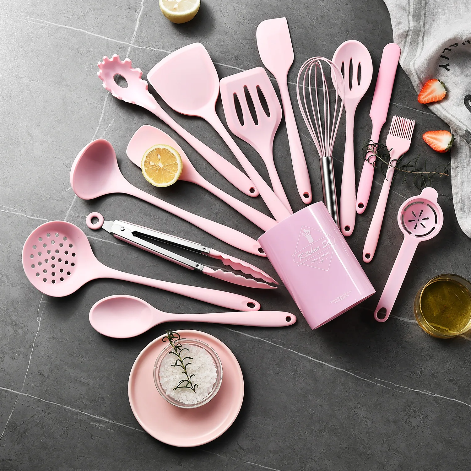 15 PS Silicone Kitchen Cooking Utensil Set Non Stick Pan Safe Spatula Spoon Heat Resistant Cooking Tool Set For Home Kitchen