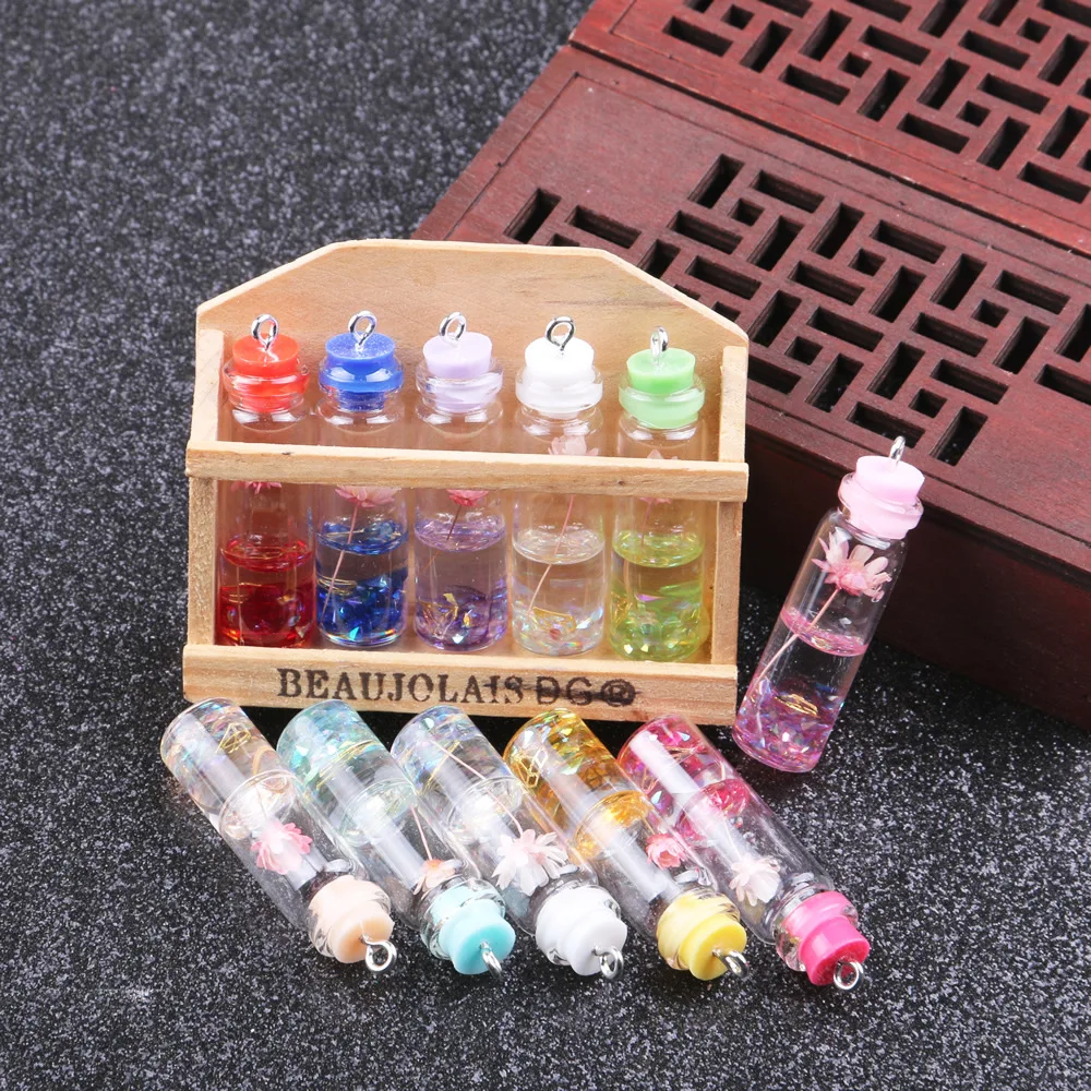 10pcs Wishing Drifting Bottle Pendant Colorful Dried Eternal Flower Glass Charms Jewelry Making DIY Necklace Earring Accessories