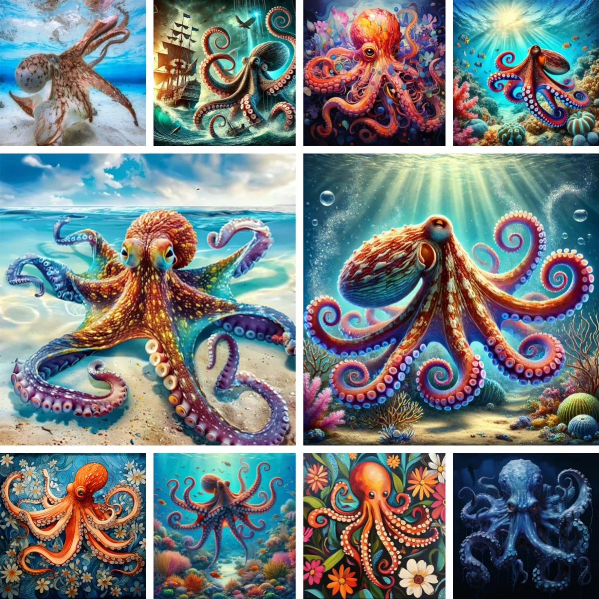 

Colorful Octopus 5d Diy Diamond Painting Cross Stitch Kits , Underwater Marine Life Decor , Sea Creature for Coastal Home