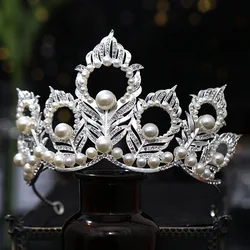 Baroque Crystal Pearl Crown Tiara Rhinestone Prom Diadem Crown For Women Bridal Wedding Hair Accessories Jewelry Crown Tiara