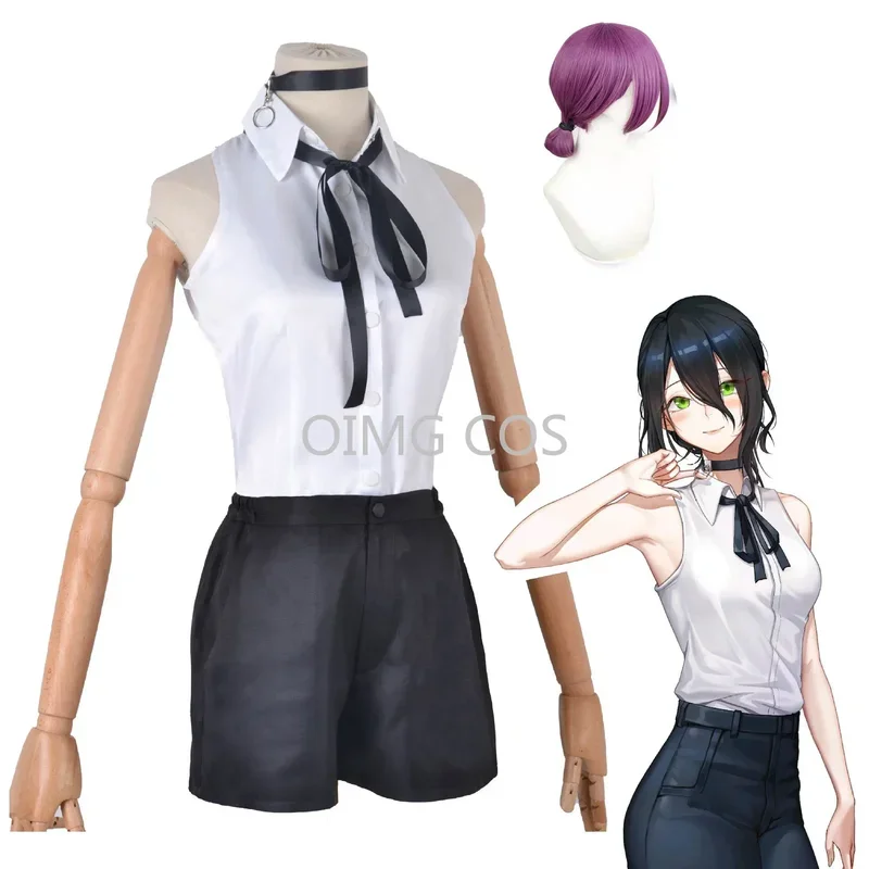 Chainsaw Reze Cosplay Costume Outfits Shirt Tie Short Wig Neck Ring Women Anime Uniform Halloween