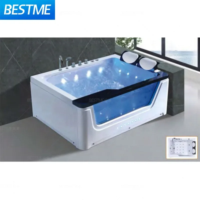 

Luxury Acrylic Spa Whirlpool Massage Bathtub Jet Rectangular Hot Tub for 2 Person Soaking