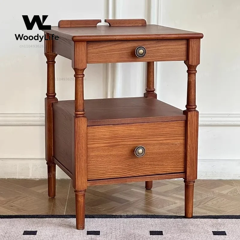 Vintage Solid Wood Bedside Tables Bedroom Nightstand with Drawer Small Space Storage Cabinet Apartments Bedside Organizer
