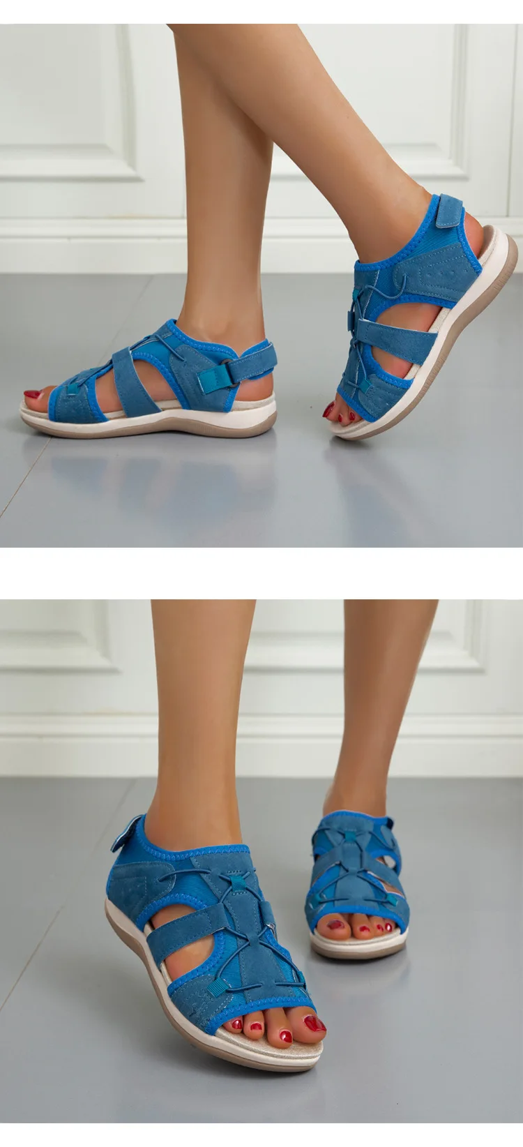 Damen Sandalen Sommer neue runde Kopf atmungsaktive lässige Sandalen große flache Strands andalen Frauen Zapatos de Mujer – Detail 14