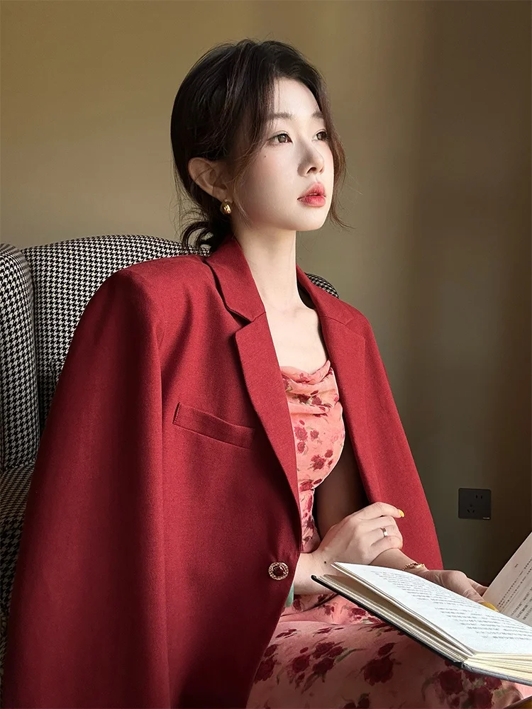 

Ele Vintage Sle Women's Suit Jaet Loose Casual Outerwear Autumn Winter Faion T Top Button Detail Long Sve