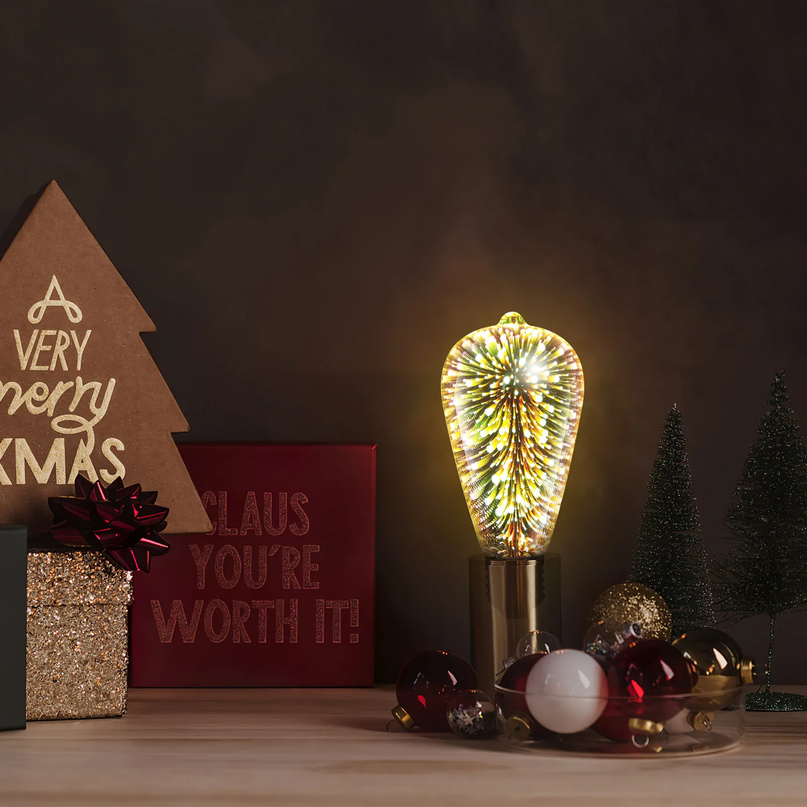 

Dazzling 3D Glass LED Bulb Christmas Ornament Decorative Light for Home Party Birthday Corporate Holiday Gathering