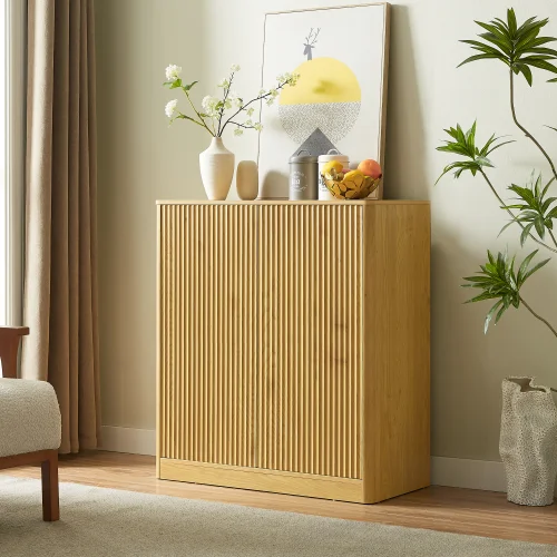 # Walnut Modern Wavy Sideboard Curved Contour Design 2-door Living Room Storage Cabinet Adjustable