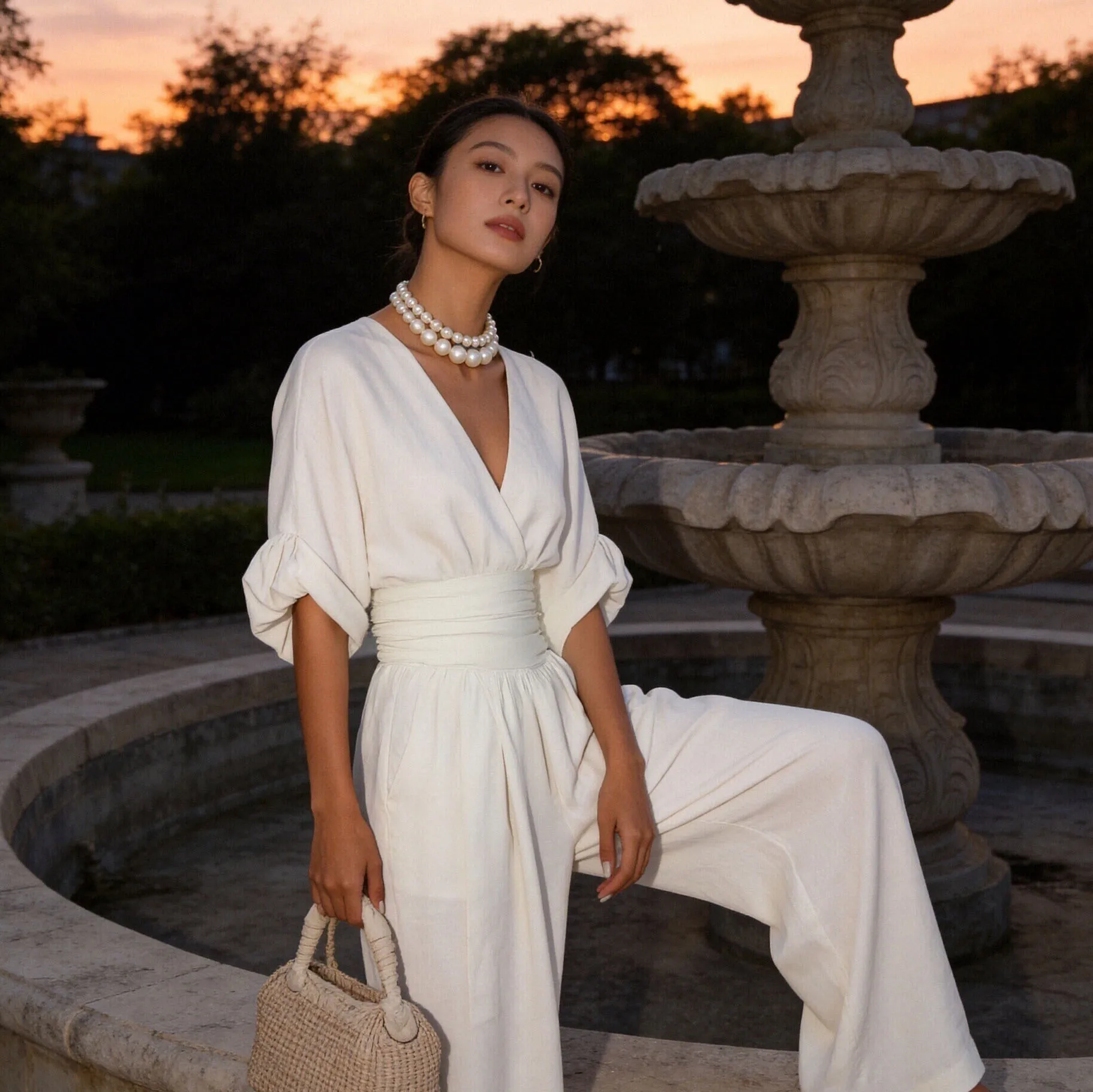 

Women Linen Jumpsuit V Neck 3/4 Sleeve Wrap Waist Wide Leg Pants Elegant Casual Summer Beach Outfit for Women 2026