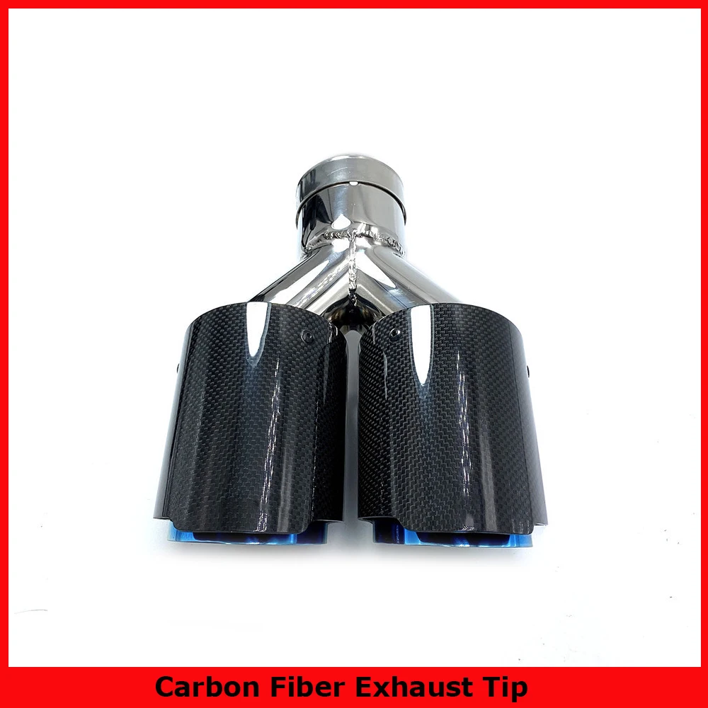 

1 Piece Dual Twill Glossy Carbon Fiber Muffler Tip A Logo Blue Stainless Steel Exhaust Tip Flange Straight For BMW E90