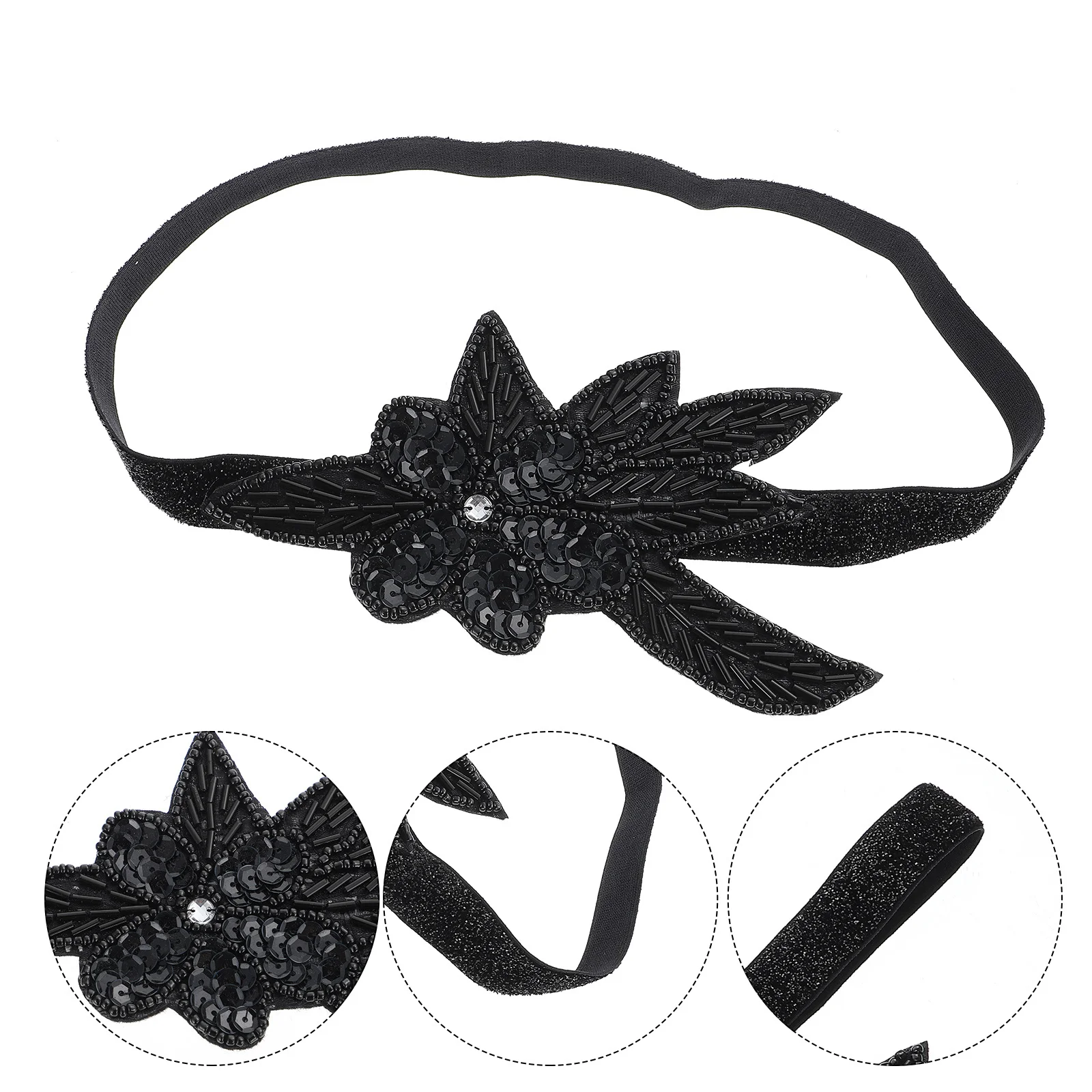 

1 Piece Shiny Sequin Headband Black Glossy Hair Hoop for Women Girls Party Festival Wear Lightweight Comfortable Fabric-Wrapped