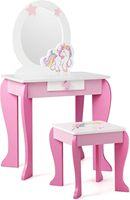 Children's Dressing Table with Stool, Princess Dressing Table with Drawer and Removable Mirror, Pink Dressing Table for Girls