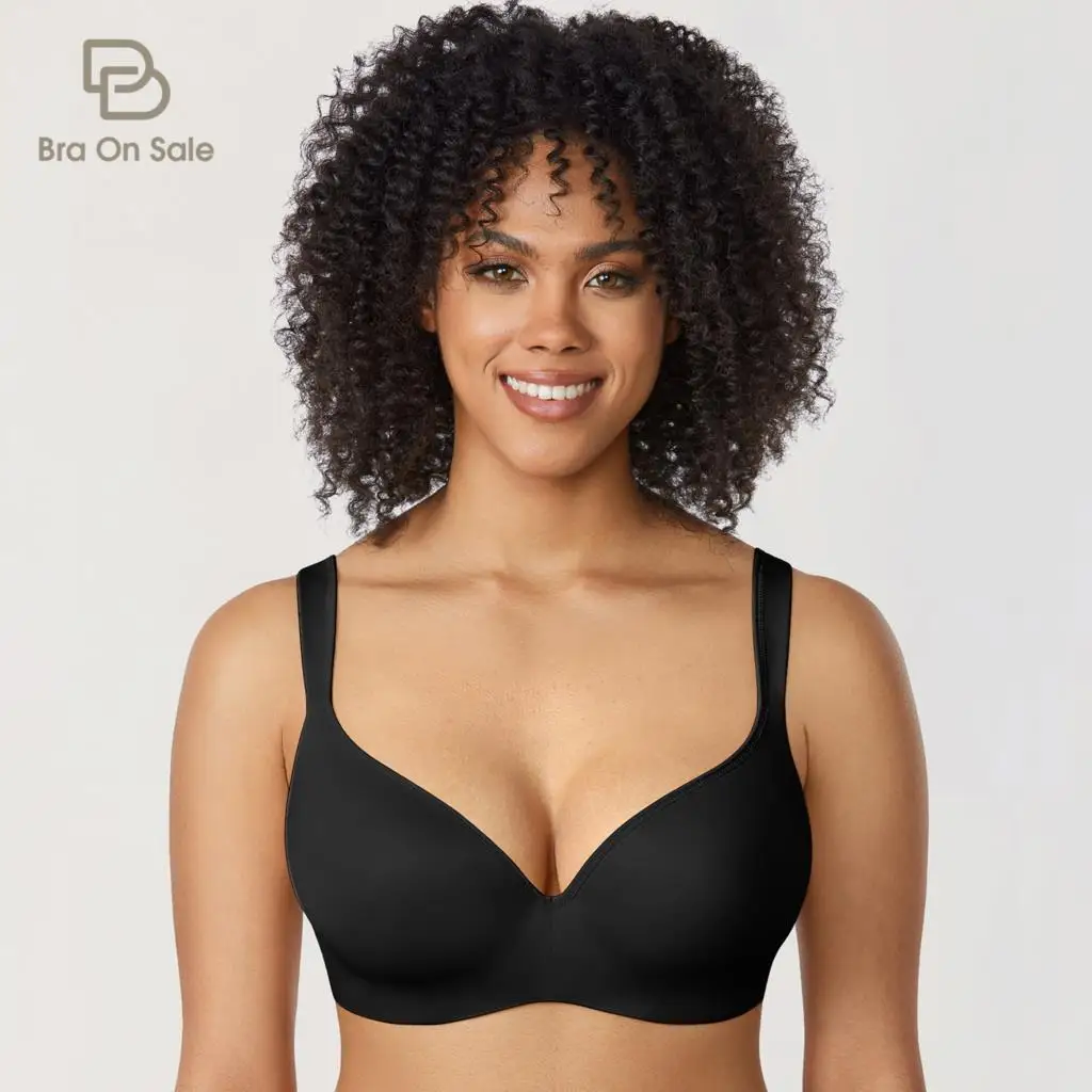 Women's Plus Size Seamless Balconette T Shirt Bra Full Coverage Underwire Lightly Lined Padded B-DD E