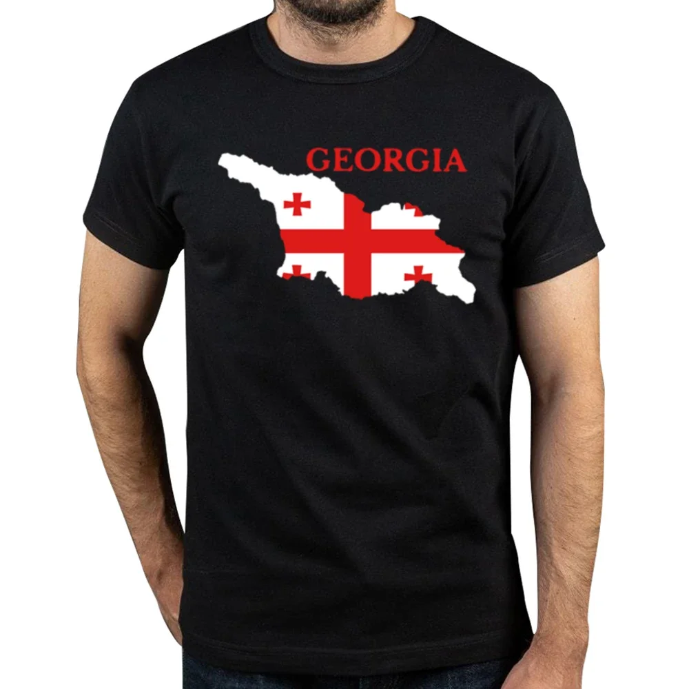 Funny Georgia Flag Map T Shirt Men Short Sleeved Printed Georgian Tee O-neck Loose Style Cotton T-shirt Streetwear