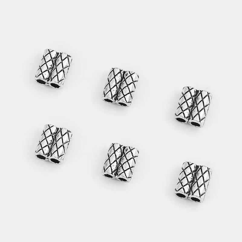 20pcs Tibetan Silver Geometric Pattern Double Hole Slider Beads Spacer Fit 2mm Round Leather Cord Bracelet Jewelry Findings