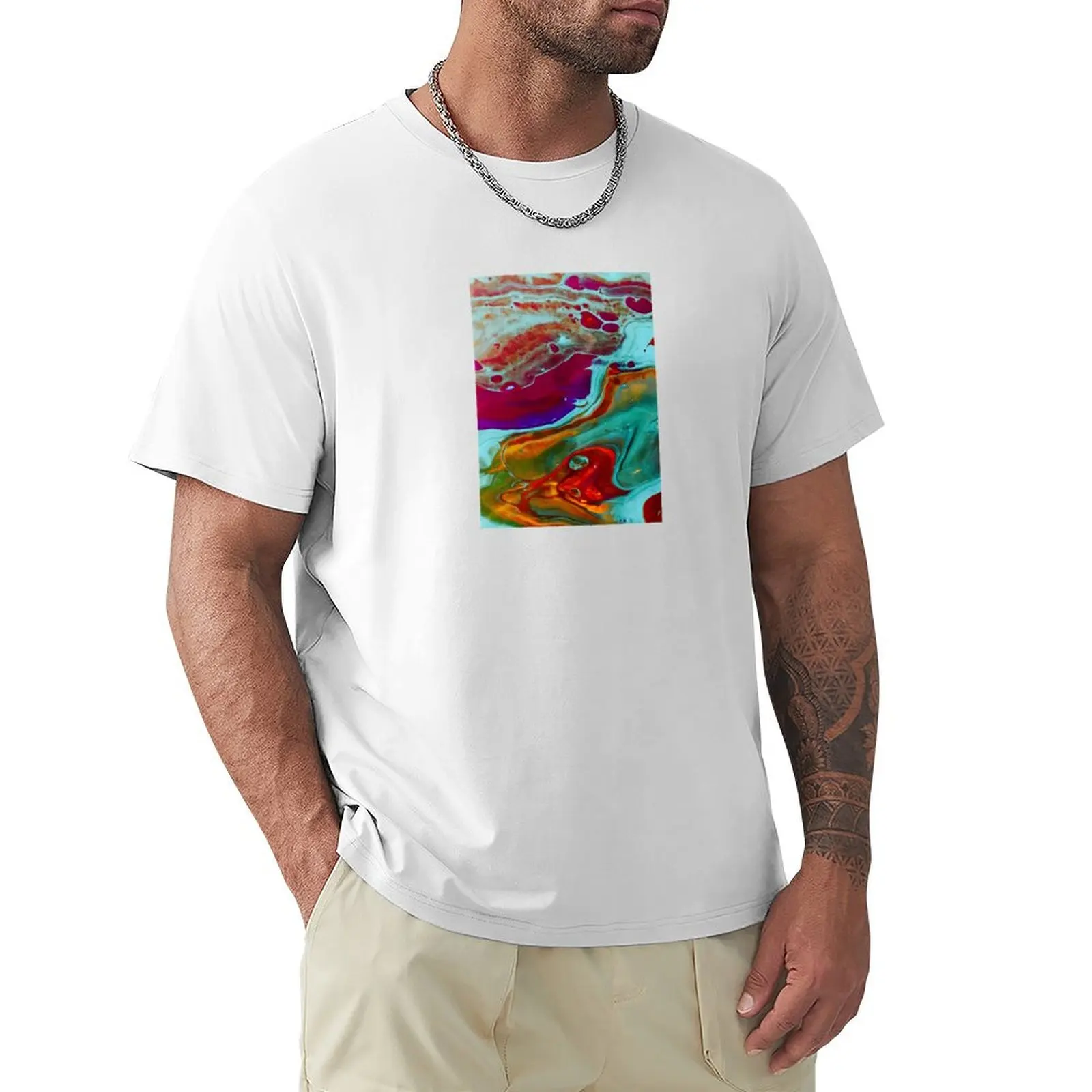 Red and Turquoise Lava Fluid Art T-shirt plus size tops heavyweights tees funny t shirts for men