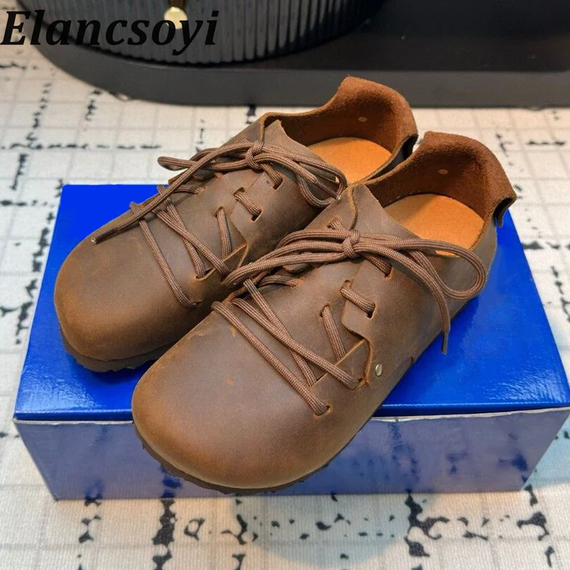 

Round Toe Retro Lace Up Flat Shoes Women Flat Heels Thick Soled Walking Single Shoes Female Spring Autumn Daily Commuting Shoes