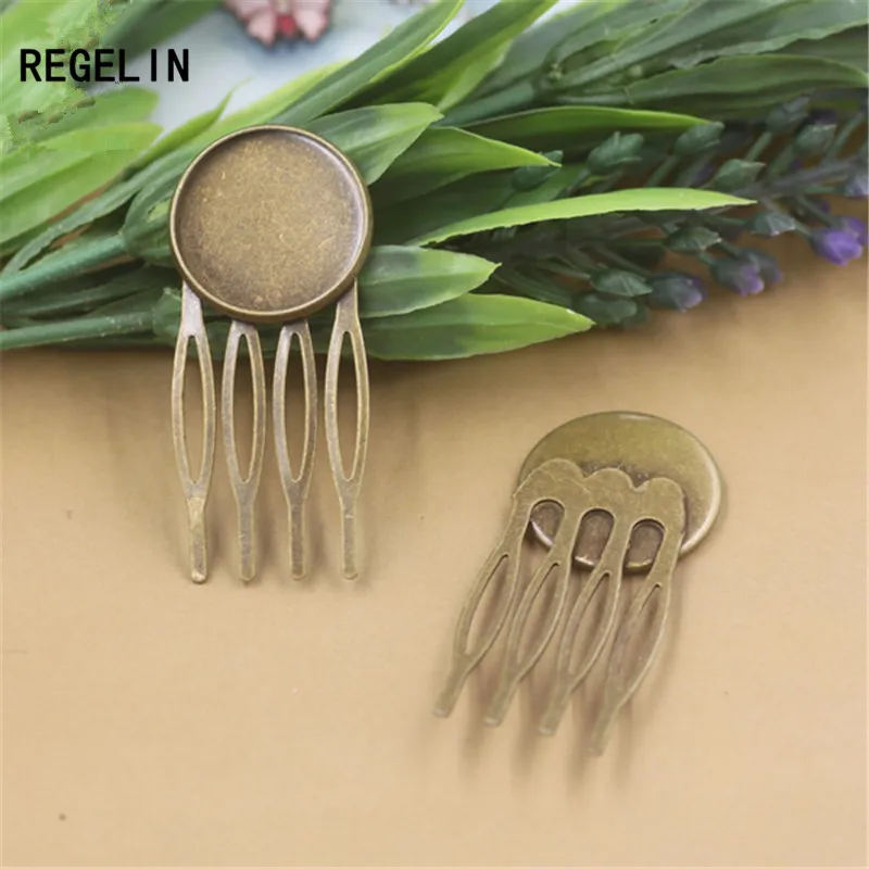 

REGELIN 10pcs 4teeth Vintage Hair Jewelry Settings Cabochon Base Blank Bezel Trays for 20mm Cabochon Cameo DIY Hairpins