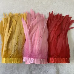 25-30cm/10-12 pollici piume di coda di gallo trim 10 metri rosso verde rosa vestito decorazione fai da te accessori per artigianato nastro Plume