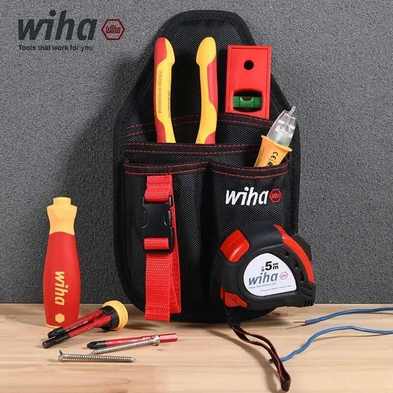 WIHA 90028C 6-in-1 Electrician Insulation Tool Set Waist Bag Insulated Plier&Screwdriver Electrical Pen Tape Measure Level Ruler