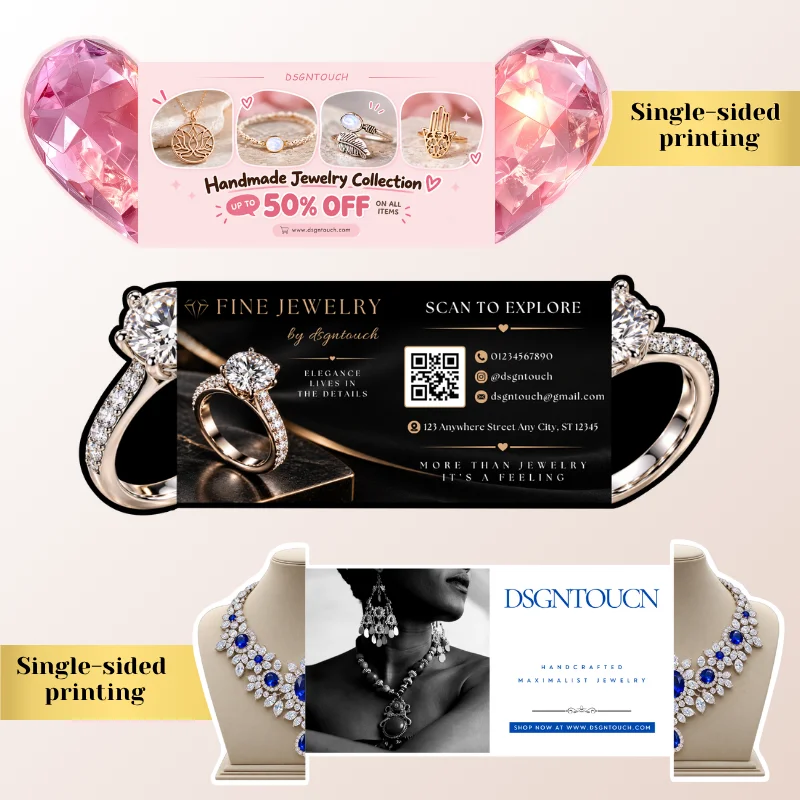 Jewelry Business Cards DsgnTouch Custom Die Cut Foldable 300 gsm Single Sided Printing Matte or Gloss Free Layout Assistance