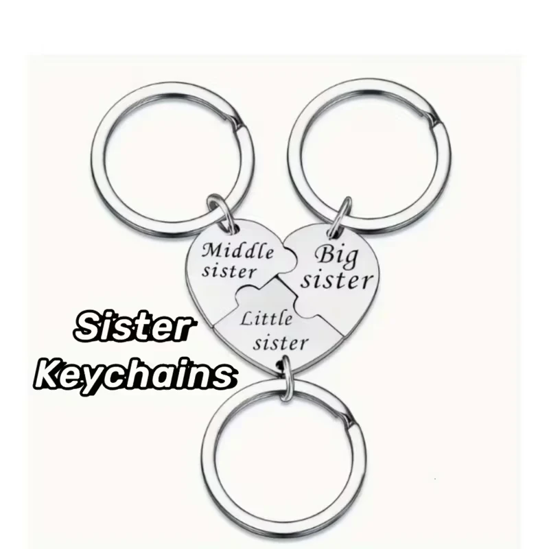 Sister Keychains–Matching Heart Keychain Set for Big,Middle,Little Sisters;Bag Backpack Charms,Birthday Gifts,Party Favors