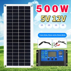 500W elastyczny Panel słoneczny 12V ładowarka podwójny USB z kontrolerem 10A-50A ogniwa słoneczne Power Bank do telefonu jacht samochodowy RV