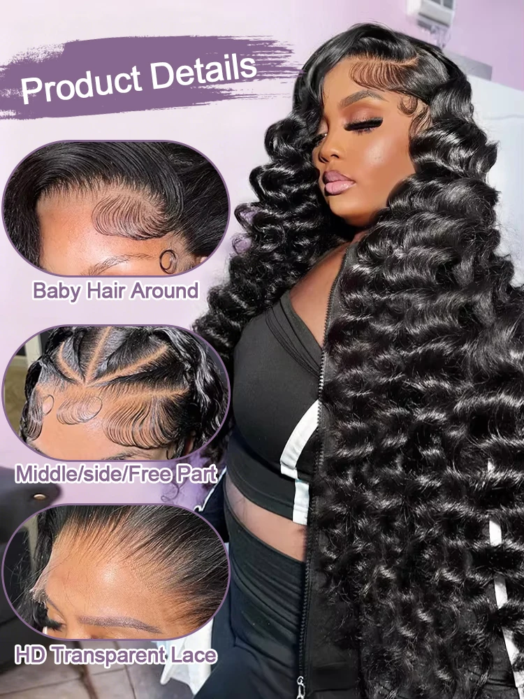 Vague lâche 13x6 dentelle avant noir perruque de cheveux humains cambodgien 30 40 pouces vague de corps d'eau 13x4 7x5 HD dentelle frontale perruque demi perruques