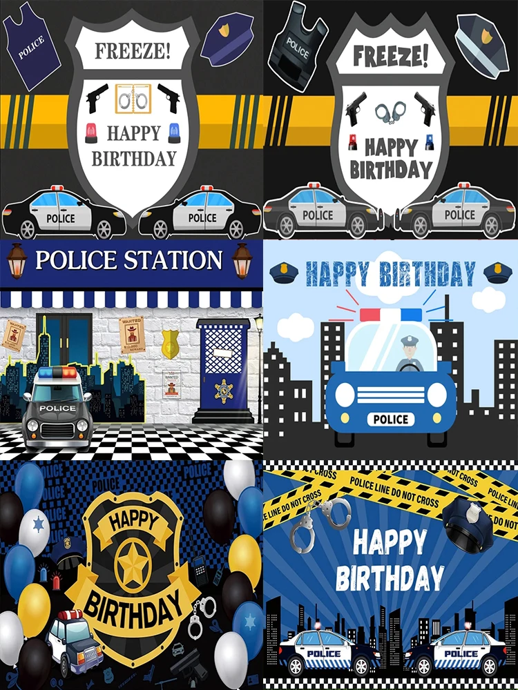 Police Gun Theme Baby Shower Birthday Party Children\'s Portrait Personalized Photography  Vinyl Background Decor Supplies