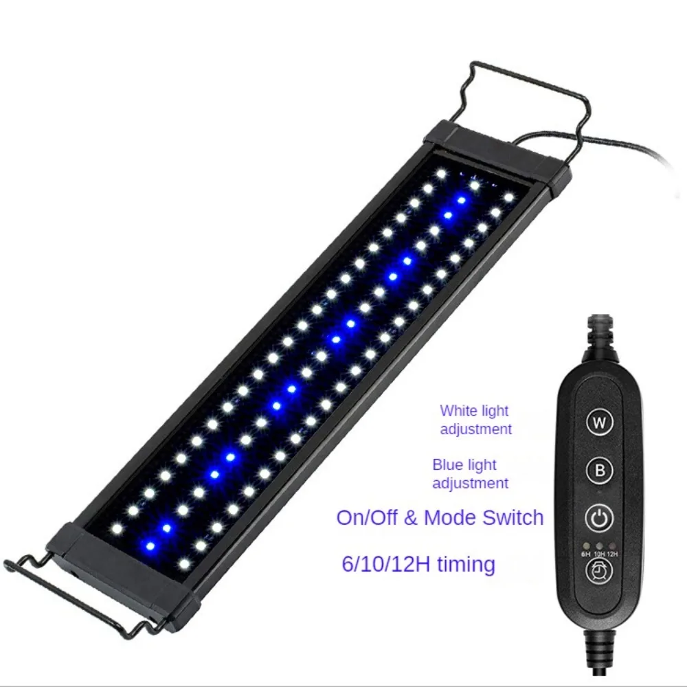 LED Aquarium Light with Adjustable Brackets, Dimmable Fish Tank Light, Plant Grow Lamp, Saltwater Coral Reef Light, Time Setting