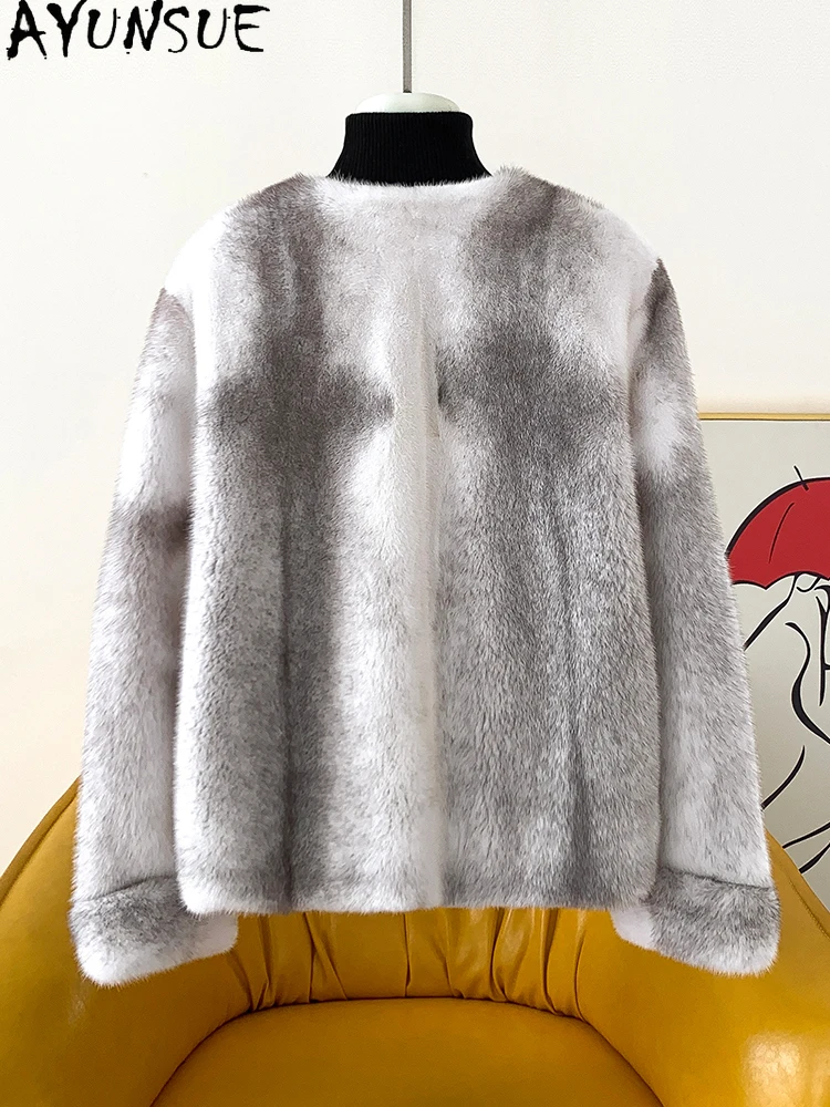 AYUNSUE 2025 Prawdziwe Futro z Norki Kurtki Damskie Całe Futro z Norki Dekolt w Serek Zimowa Kurtka Damska Luksusowa Kurtka Futrzana Abrigo Mujer