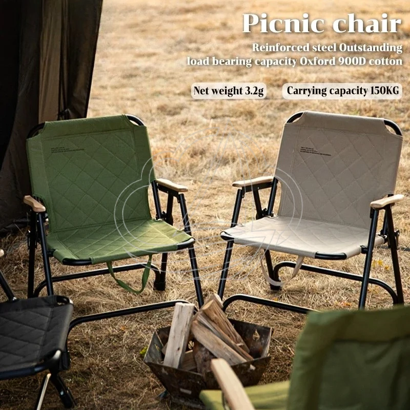 Ergonomic Folding Camping Chair Reinforced Support Collapsible Seat for Picnic Beach Outdoor