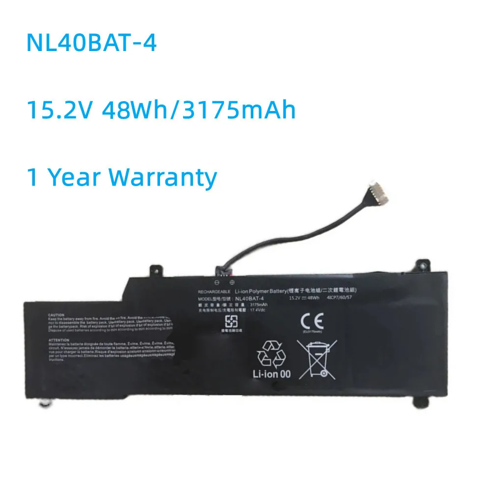 

New NL40BAT-4 15.2V 48Wh 3175mAh Battery For Clevo Rechargeable Battery Packs 4ICP7/60/57