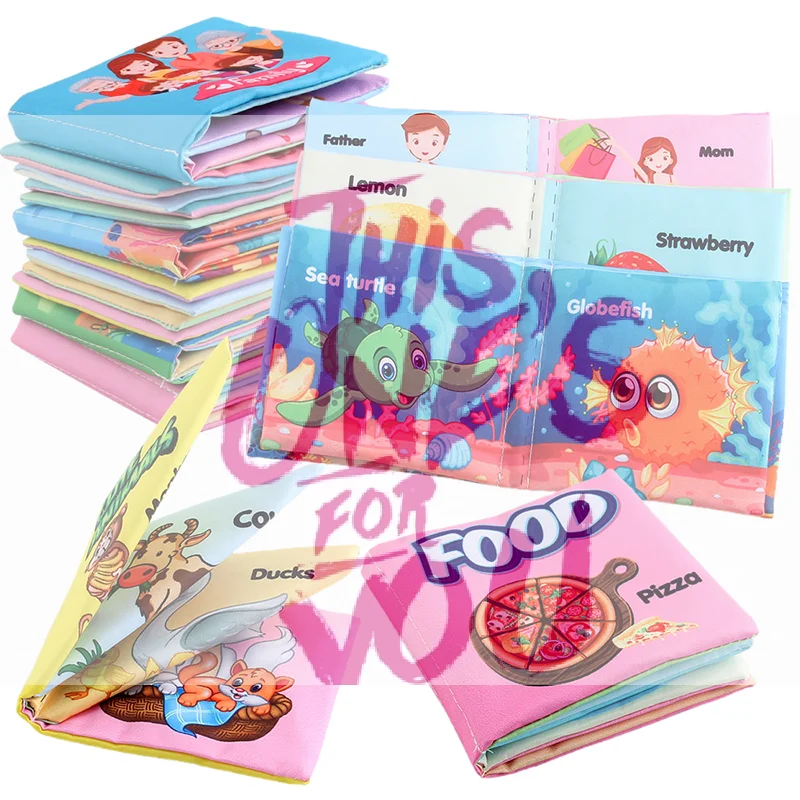 Libri in Stoffa per Neonati, Giocattoli Educativi Precoci, Libro Cognitivo con Frutta, Animali, Numeri e Cibo per Bambini 12-72 Mesi