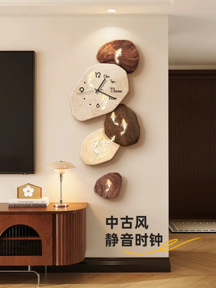 

Medieval Style Clock Wall Clock Nine Fish Picture Decorative Painting Table Wall Hanging Creative Clock Art Wall Watch