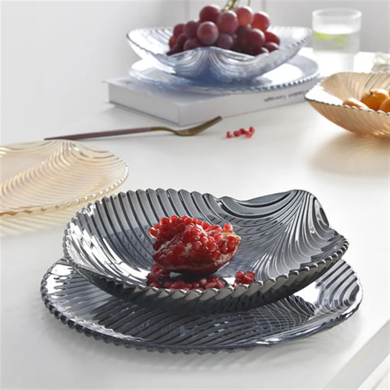 Light Luxury Style Crystal Glass Fruit Plate Modern Living Room Household Tea Table Network Red Front Desk Snack Fruit Plate