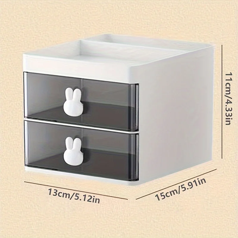 1pc Transparent Drawer Rabbit Handle Storage Box, Desk Office Stationery, Cosmetics, Eyebrow Pencil Brush, Glasses, Jewelry view 3