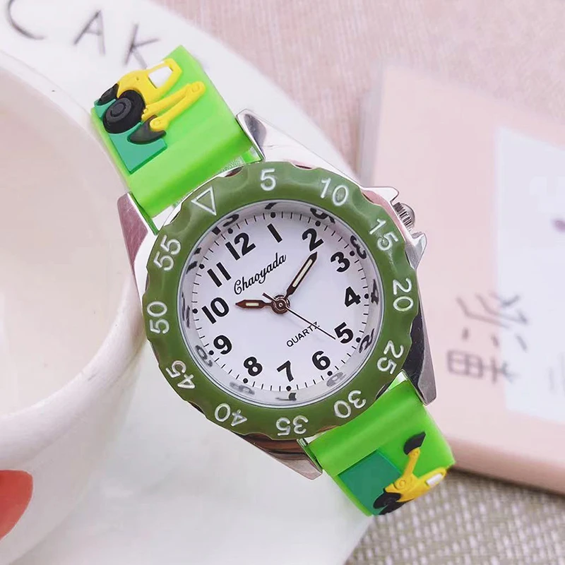 hello baby children girls boys cartoon silicone excavator quartz watches students little kids waterproof  sports watches clocks