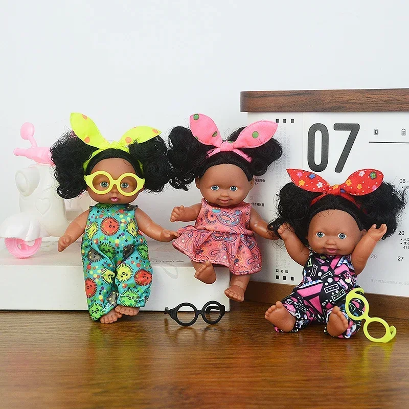 13cm BJD Mini Fashion Toy Doll with Bow Headwear Cute Black Skin Doll DIY Dress Up New Reborn Dolls Children Birthday Gift