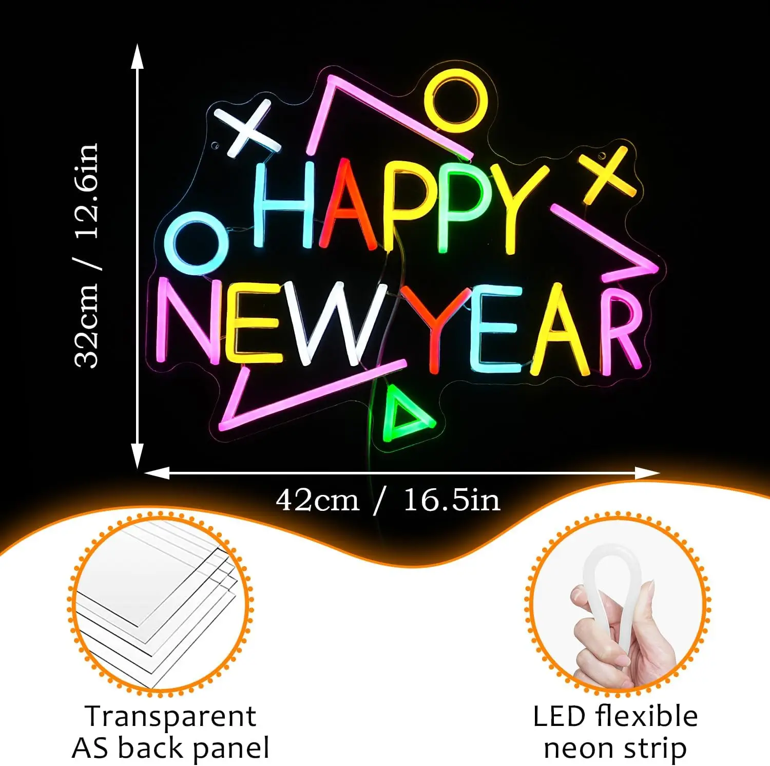 Felice Anno Nuovo Neon Led Sign Decorazione della stanza Luci a sospensione per Natale Festa in casa Bar Club Negozio Decorazione da parete dimmerabile Regalo USB