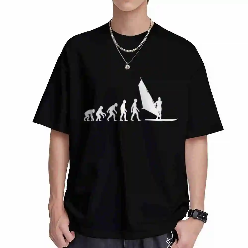 Evolution Of Man Windsurfing Windsurf Surfer Surf Wind Surfing Short Sleeve Tee 100% Cotton T-Shirt