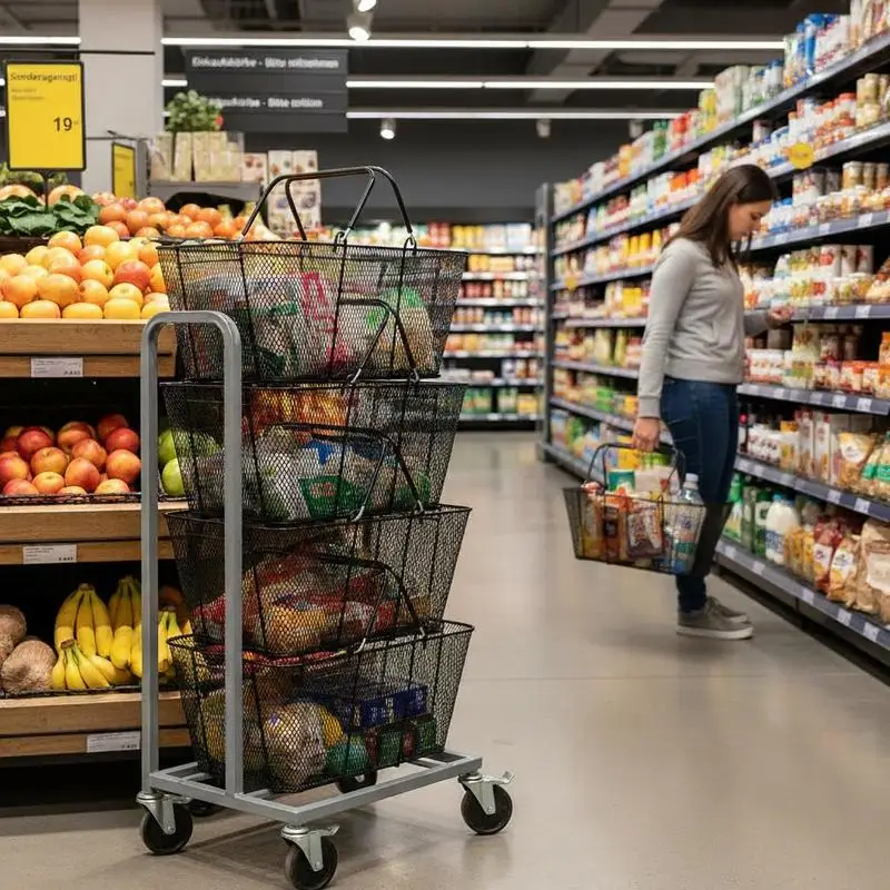 Obrázek 3: Nákup košíky s madla, 12 kousky, černá kov nákup koš, přenosné drát nákup koš, černá drát pletivo nákup koš sada pro supermarketech, drobný obchody, grocery nákup, černá