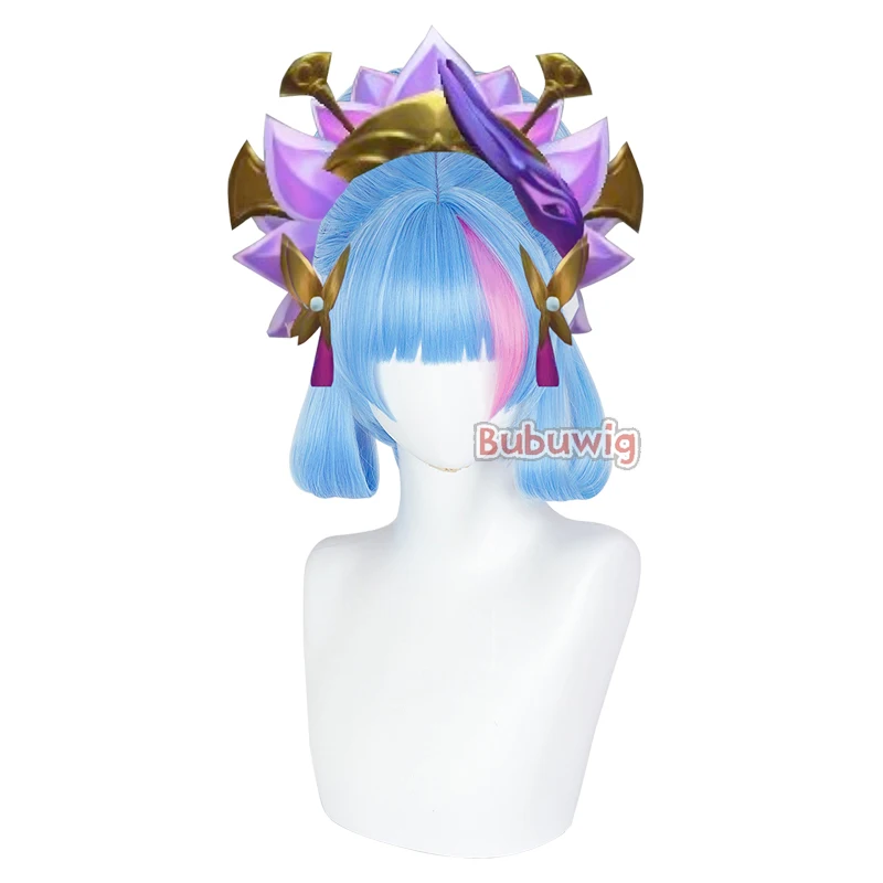 Bubuwig Synthetisch Haar Evelynn Cosplay Pruiken Lol Geest Blossom Evelynn 40Cm Lange Blauwe Gemengde Roze Vrouwen Party Pruik Warmte slip