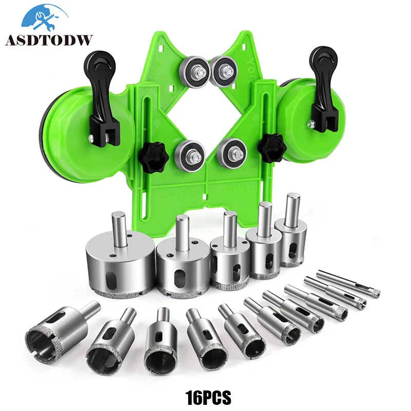 Diamond Hole Saw Kit with Double Suction Cups Hole Saw Guide Jig Fixture From Hollow Drill Hole Saw Set for Ceramic,Glass,Tile