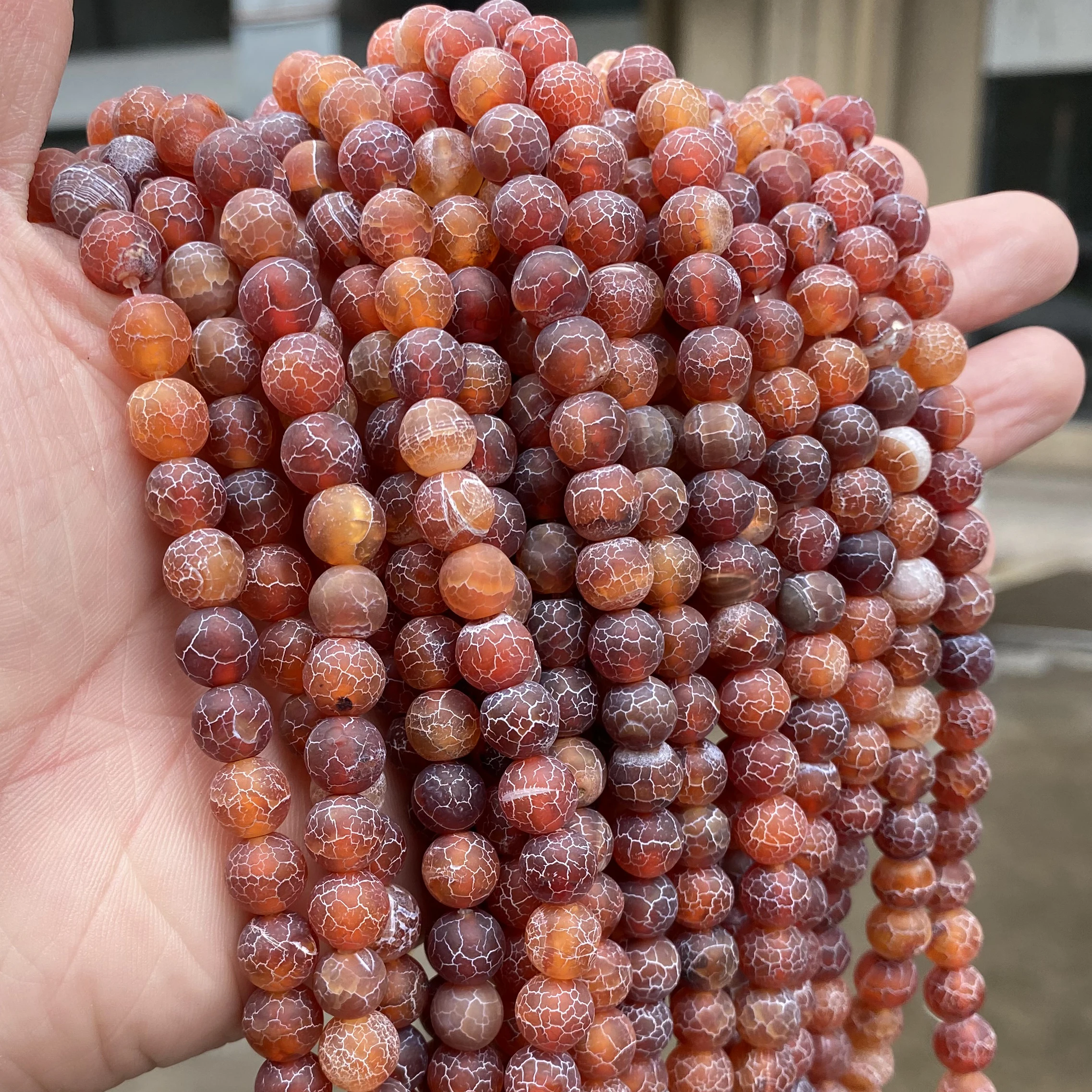 4 6 8 10mm Natural Red Weather Cracked Agates Stone Beads Round Loose Spacer Beads For Jewelry Making DIY Bracelet Necklace