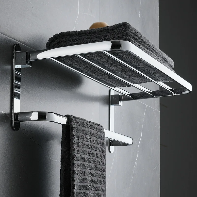 High-End Towel Rack Stainless Steel Electroplating Punch-Free Bathroom Storage Rack Bathroom Hardware Pendant