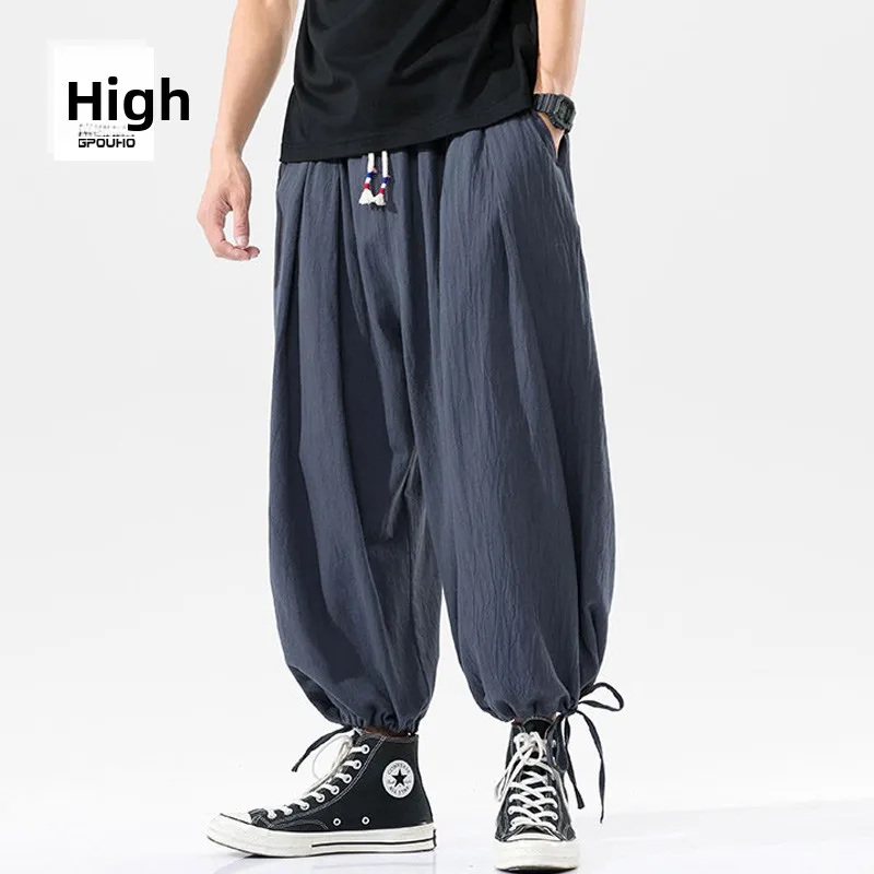 

Мужские повседневные широкие брюки, свободные хлопковые и льняные брюки-карго, большие размеры, прямые брюки со свободной талией, осенний сезон